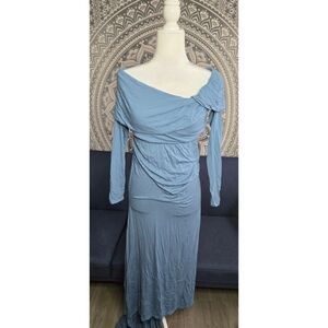 Motherhood Maternity Light Blue Off-Shoulder Maxi Dress
